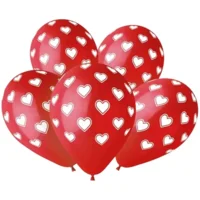 Ballonnen - Rood - Witte hartjes - 33cm - 50st.
