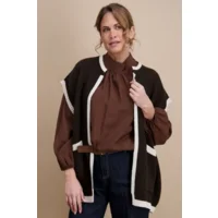 Signe Nature Dames Gilet: Bruin afgewerkt met beige ( Signe.1391 )