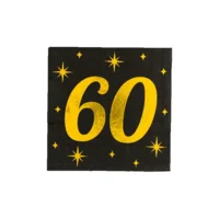 Servetten - 60 jaar - Goud, zwart - 33x33cm - 16st.