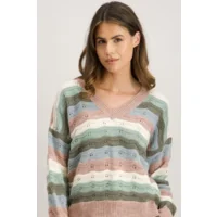 Signe Nature Pull Gestreept: V hals ( Signe.1319 )
