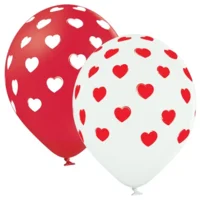 Ballonnen - Met hartjes - Rood, wit - 30cm - 6st.