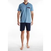 Gotzburg Heren pyjama: Blauw, Short / korte mouwen ( CEC.61 )
