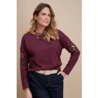 Signe Nature Sweater met rol kol: Bordeau, tweed motief ( Signe.1403 )