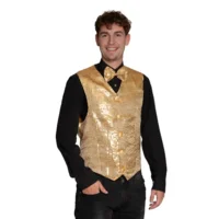 Gilet & vlinderstrik - Disco - Goud - Glanzend - XXL