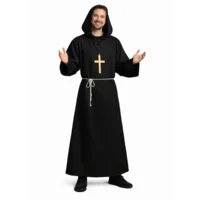Kostuum - Monnik - Met capuchon, kruis & koord - Zwart - XL/XXL