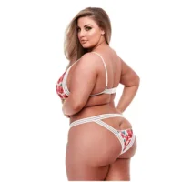 Baci White Floral Kanten Lingerie Set Met Open Rug XXL