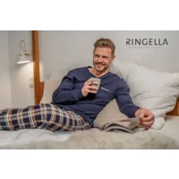 Ringella Pyjama Heren: Blauw / koraal, Interlock  rin.643