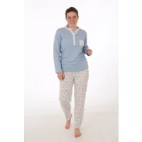 Perlina Pyjama Dames: Jolien A, Gemoltoneerd, Blauw tot 4XL ( lina.85 )