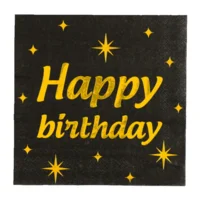 Servetten - Happy Birthday - Goud, zwart - 33x33cm - 16st.