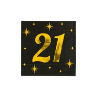 Servetten - 21 jaar - Goud, Zwart - 33x33cm - 16 st.