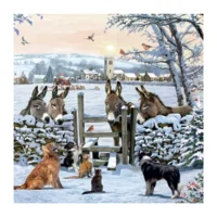 Kaart - Kerst - Tracks - Huisdieren & ezels bij hek - XS566A