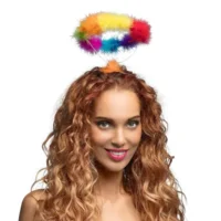 Regenboog Halo met Dons – Hemels Accessoire voor Pride, Carnaval of Foute Party