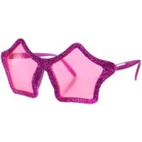 Disco glitter bril stervormig roze voor volwassenen