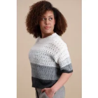 Signe Nature Dames trui: Grijs / ecru ( ajour ) Wol ( Signe.1389 )