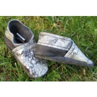 Hangemaakte slofjes met anti-slip zool - 100% Leder Zwart / Zilvergrijs dierenprint 19