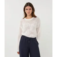 Esqualo Dames zomer trui: Wit, grof gebreid, 3d banden ( ESQ.327 )