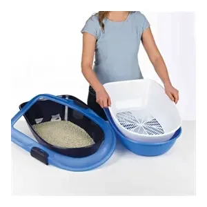 TRIXIE BERTO KATTENBAK OPEN MET SCHEIDINGSSYTEEM GRIJS/PASTELBLAUW/GRANIET 59X39X22 CM