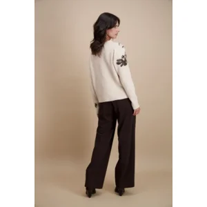 Signe Nature Dames trui: Beige met bruine bedrukking ( Signe.1399 )