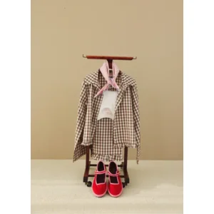 NanyBlouses Le Vichy Latte damespyjama in bruin en wit