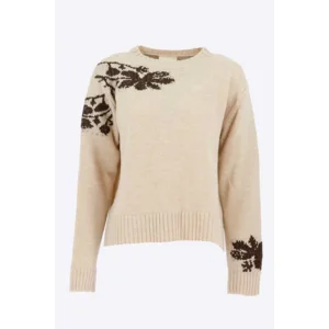 Signe Nature Dames trui: Beige met bruine bedrukking ( Signe.1399 )
