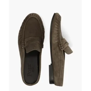 Posa Penny Loafer Wrinkle Mule Taupe Damesslippers