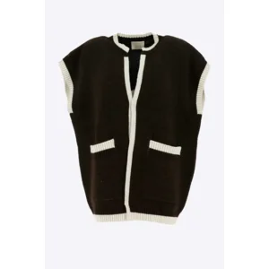 Signe Nature Dames Gilet: Bruin afgewerkt met beige ( Signe.1391 )