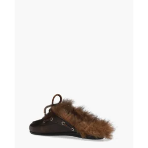 Posa Boat Loafer Mule Hairy Fur Coffee