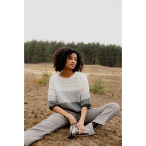 Signe Nature Dames trui: Grijs / ecru ( ajour ) Wol ( Signe.1389 )