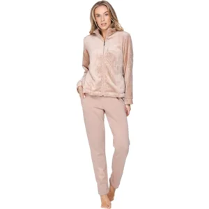 Pastunette dames Home wear: Licht beige, met rits, Lekker warm ( tot maat 54 ) ( PAS.198 )