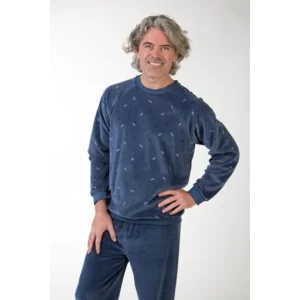 Perlina Pyjama Heren: Pedro, Blauw, Velours ( LINA.155 )