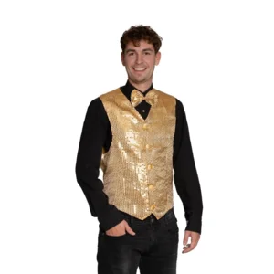 Gilet & vlinderstrik - Disco - Goud - Glanzend - XL