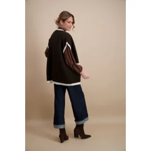 Signe Nature Dames Gilet: Bruin afgewerkt met beige ( Signe.1391 )