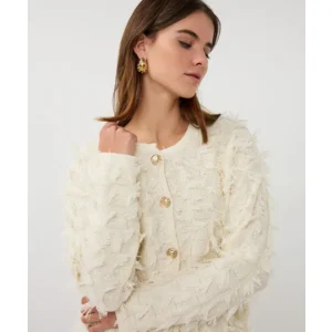 Esqualo Cardigan: Ecru, Lange Mouw, met fringes ( ESQ.315 )