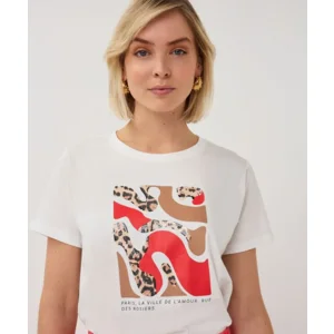 Esqualo T-shirt: Off White / Chili Red, Korte mouw ( ESQ.318 )