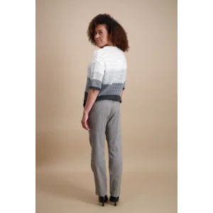 Signe Nature Dames trui: Grijs / ecru ( ajour ) Wol ( Signe.1389 )