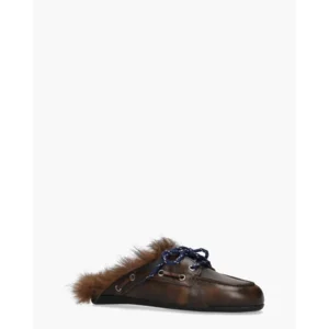 Posa Boat Loafer Mule Hairy Fur Coffee