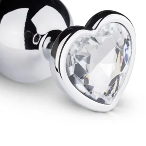 EasyToys Metalen Buttplug Zilver Met Heldere Hartsteen 8 cm