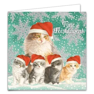 Kaarten - Kerst - Franciens katten - Moeder met 4 kittens & Binkie - 10st.
