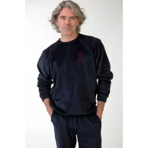 Perlina Heren Pyjama: Mario, Velours, Navy ( LINA.139 )