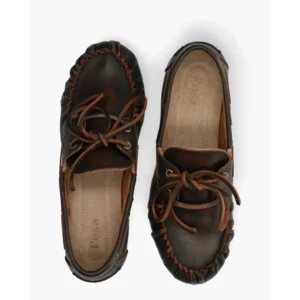 Posa Boat Loafer Wrinkle Donkerbruin Dames Veterschoenen