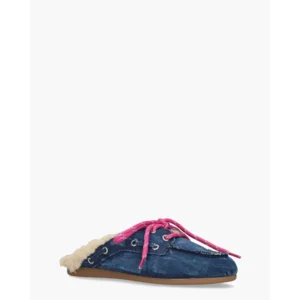 Posa Boat Loafer Mule - Fur Blauw Damesslippers