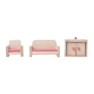 Poppenhuis - Met meubels en twee poppetjes - 39x26x36cm