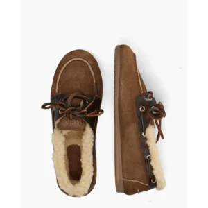 Posa Boat Loafer Brushed Fur Bruin Dames Veterschoenen