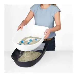 TRIXIE BERTO KATTENBAK OPEN MET SCHEIDINGSSYTEEM GRIJS/PASTELBLAUW/GRANIET 59X39X22 CM