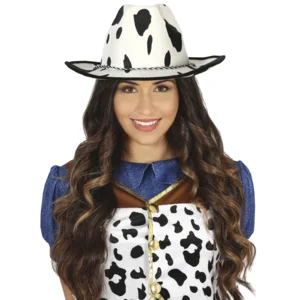 Hoed - Cowboy - Wit met koeienprint
