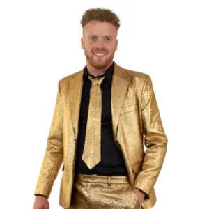 Kostuum - Goud - Colbert, broek & stropdas - Maat 56