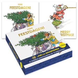 Kaarten - Kerst - Jan van Haasteren - Fiets & kerstman van slee - 10st.