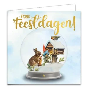 Kaarten - Kerst - Rien Poortvliet - Sneeuwbol vogelhuis & collage - 10st.