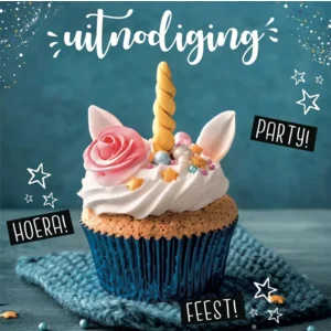 Uitnodigingskaarten - Eenhoorn cupcake - 6st. - VBE.2023