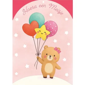 Kaart - Hoera een meisje - ME - LGE.0012 - 16x22cm